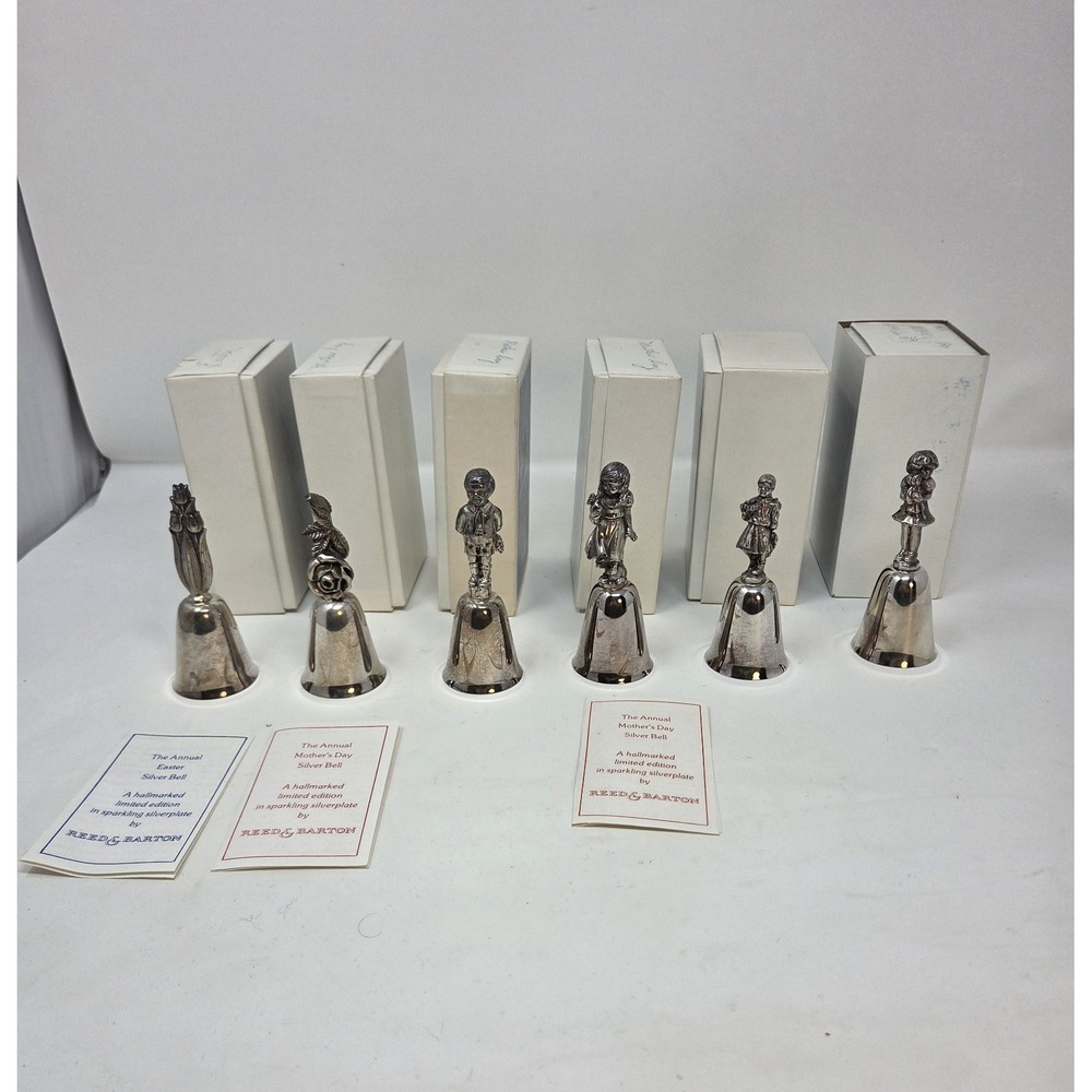 Reed & Barton Silverplate Figural Bells Lot of 6 Mother's Day Easter w/ Boxes